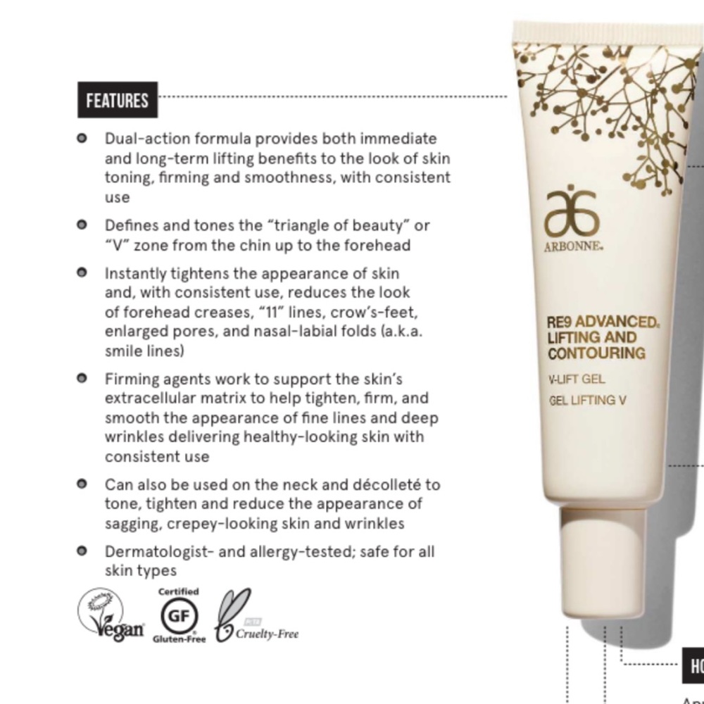 Arbonne RE9 lifting and contouring v lift gel